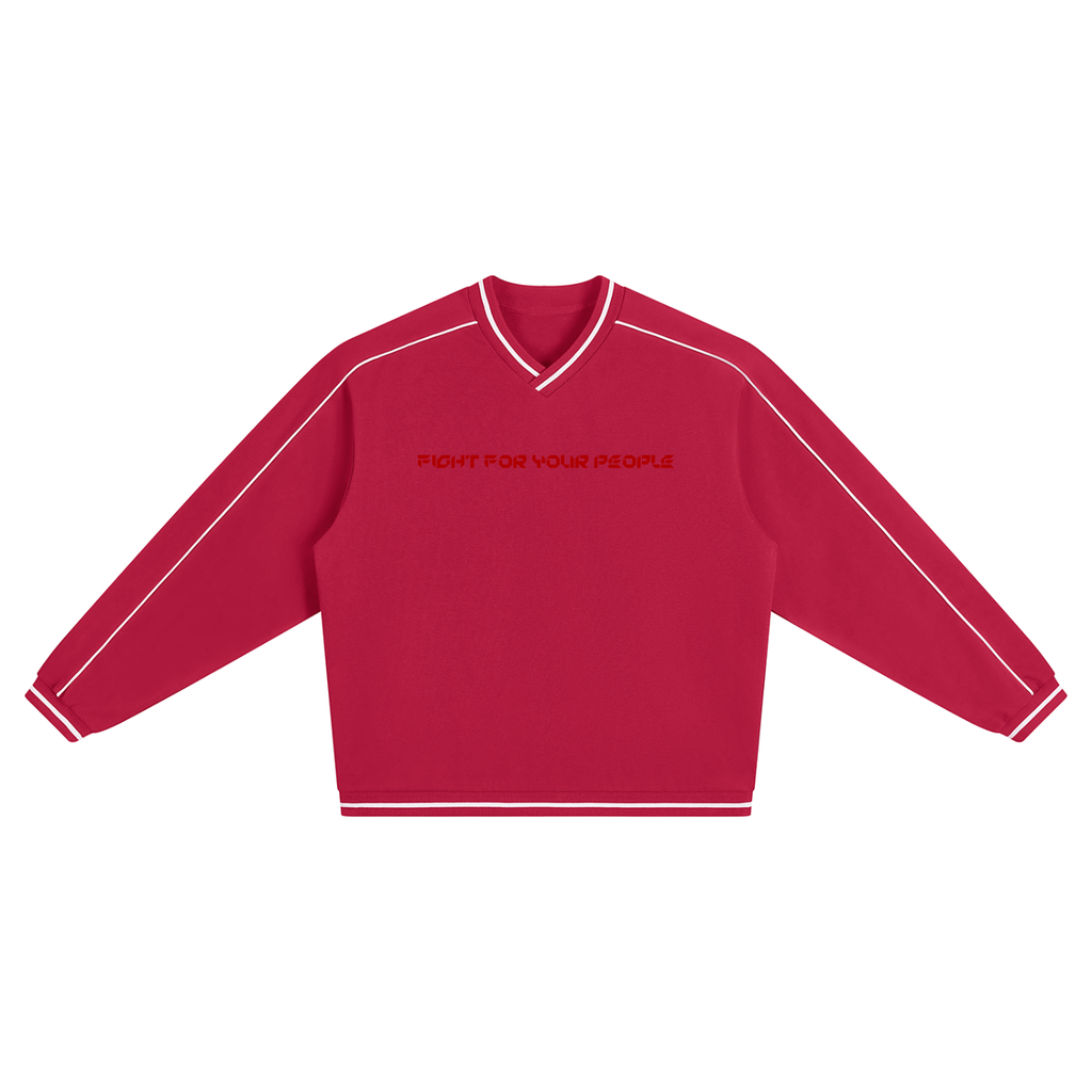 Bluza Raglan V-Neck Contrast Piping – Nowrocky™ — zbliżenie na kontrastową lamówkę przy dekolcie