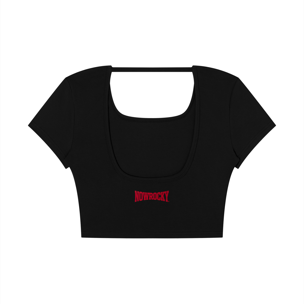T-shirt Square Neck Crop – Nowrocky™ — koszulka crop damska, widok z tyłu w pełnej sylwetce