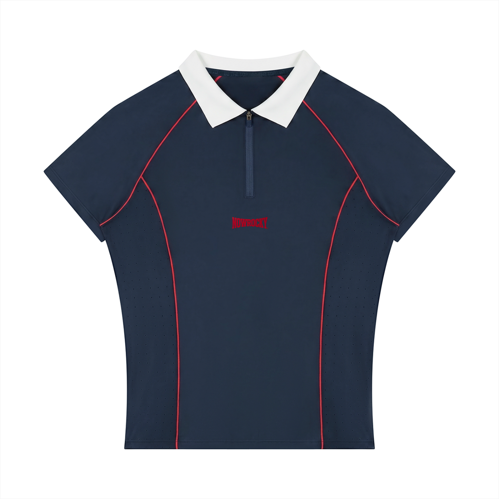 Polo Damskie Quarter-Zip Contrast Collar – Nowrocky™ — rękaw i jego ściągacz w zbliżeniu