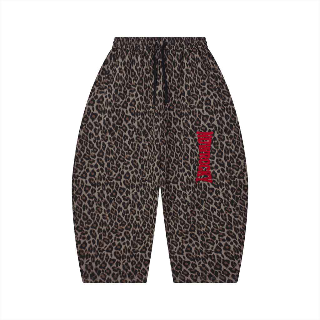Spodnie Dresowe Leopard Barrel Leg – Nowrocky™ — spodnie dresowe w panterkę, przód