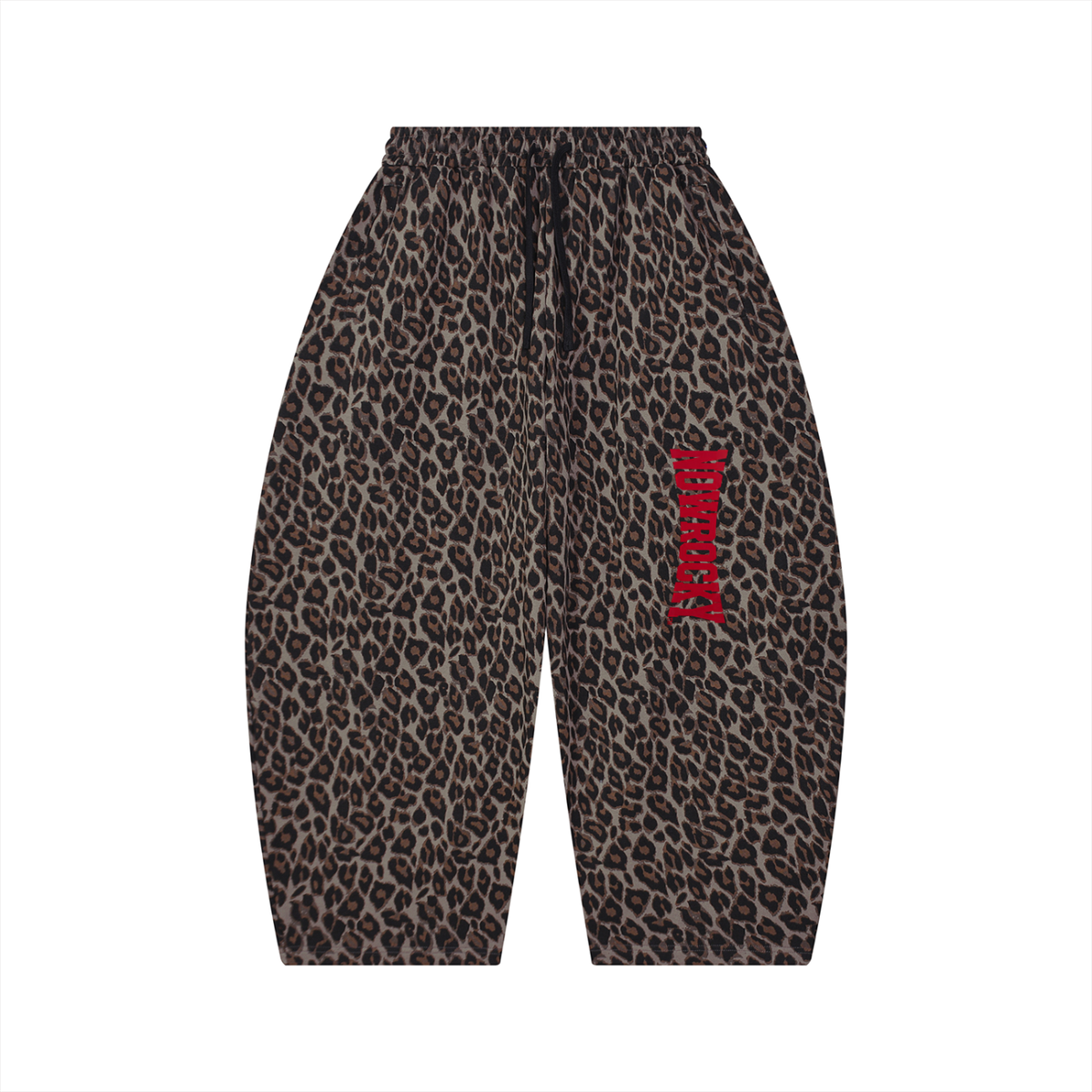 Spodnie Dresowe Leopard Barrel Leg – Nowrocky™ — spodnie dresowe w panterkę, przód