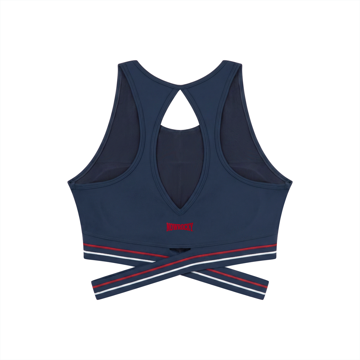 Biustonosz Sportowy Criss-Cross Racerback – Nowrocky™ — układ na płasko na jasnym tle