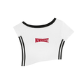 T-shirt Crop Off-Shoulder Contrast Stripe – Nowrocky™ — crop top na modelce, cała sylwetka
