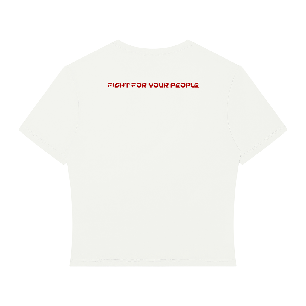 T-shirt Crop Performance – Nowrocky™ — układ na płasko, pełny obrys kroju