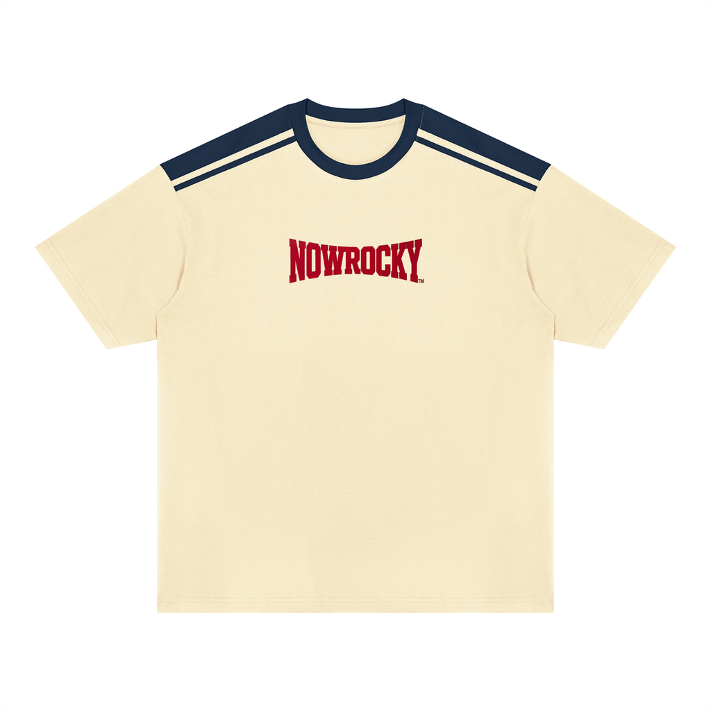 T-shirt Color Block Drop Shoulder – Nowrocky™ — koszulka na modelu, cała sylwetka