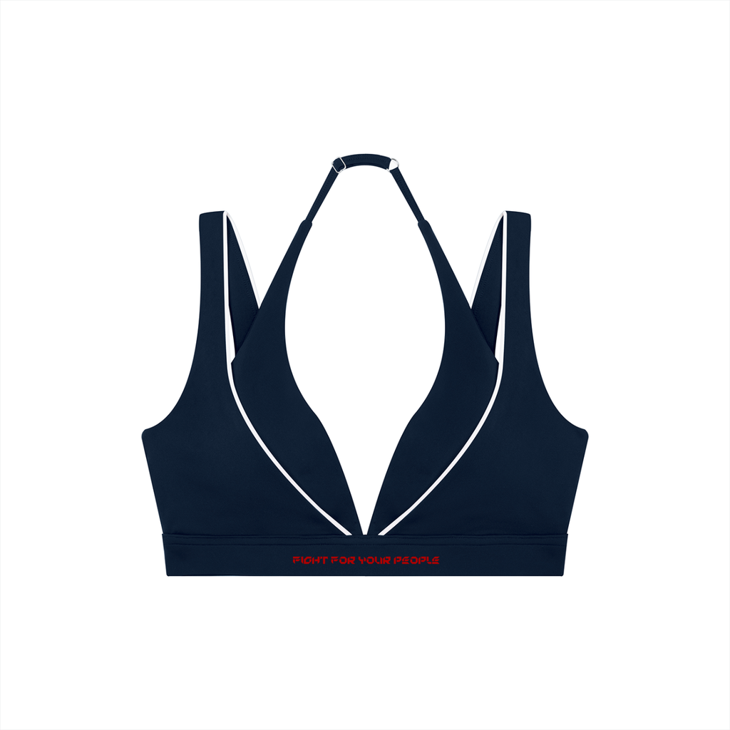 Biustonosz Sportowy Halter Deep V – Nowrocky™ — faktura elastycznej dzianiny w zbliżeniu