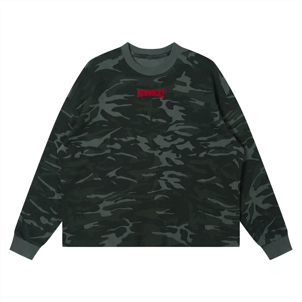 Longsleeve Waffle Boxy Drop Shoulder – Nowrocky™ — opuszczona linia ramienia z bliska