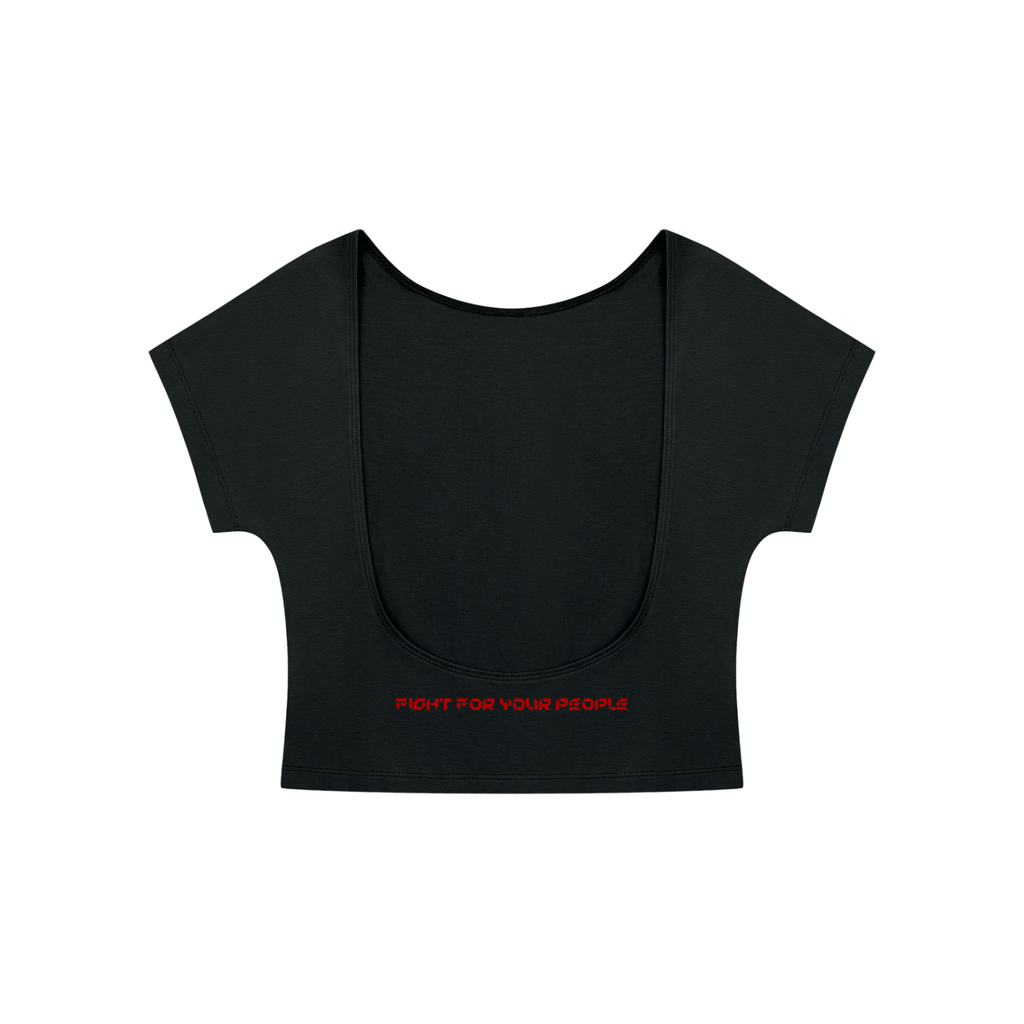 T-shirt Crop Open Back – Nowrocky™ — koszulka crop, widok z tyłu z wycięciem