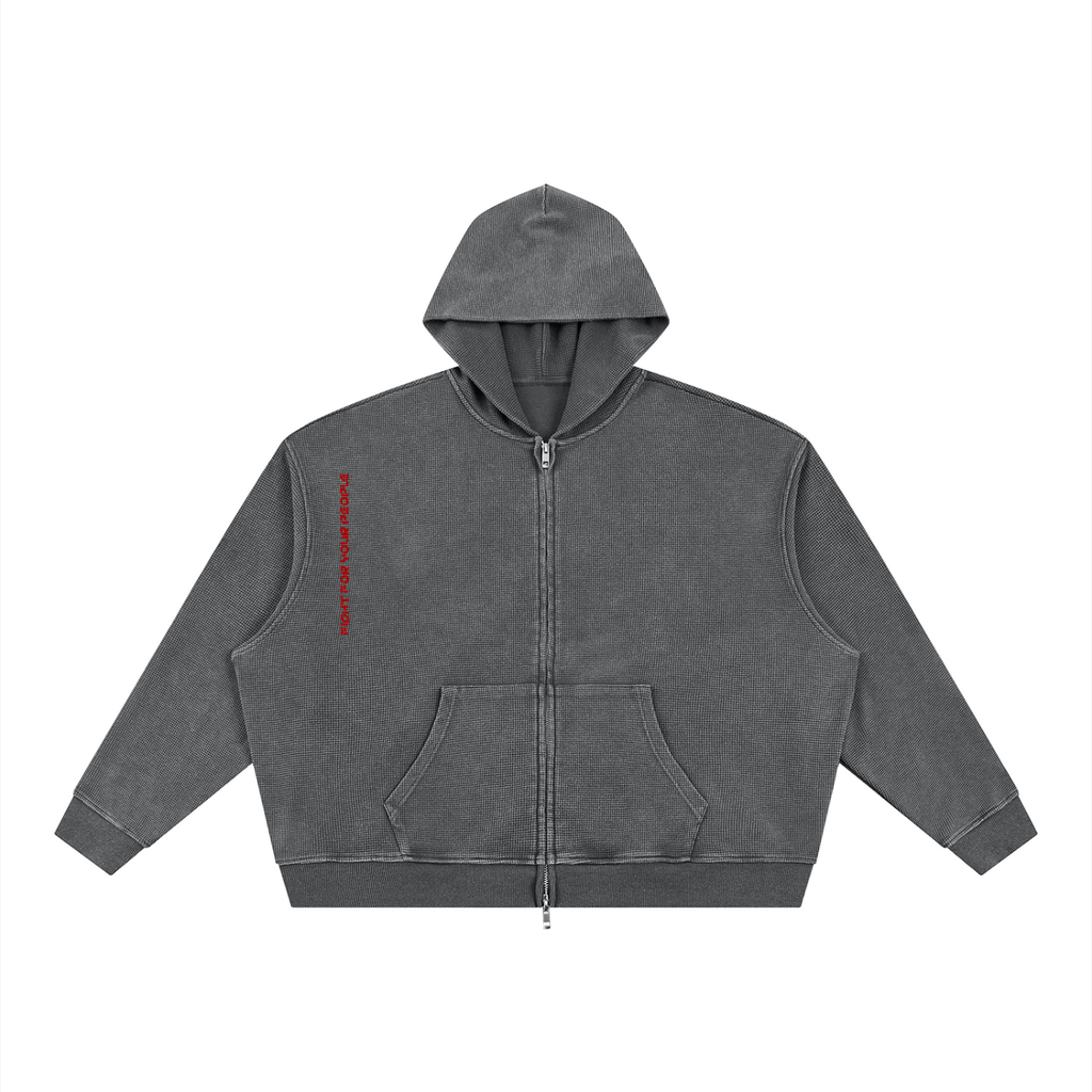 Bluza Boxy Waffle Vintage Wash – Nowrocky™ — okrągły dekolt i ściągacz przy szyi