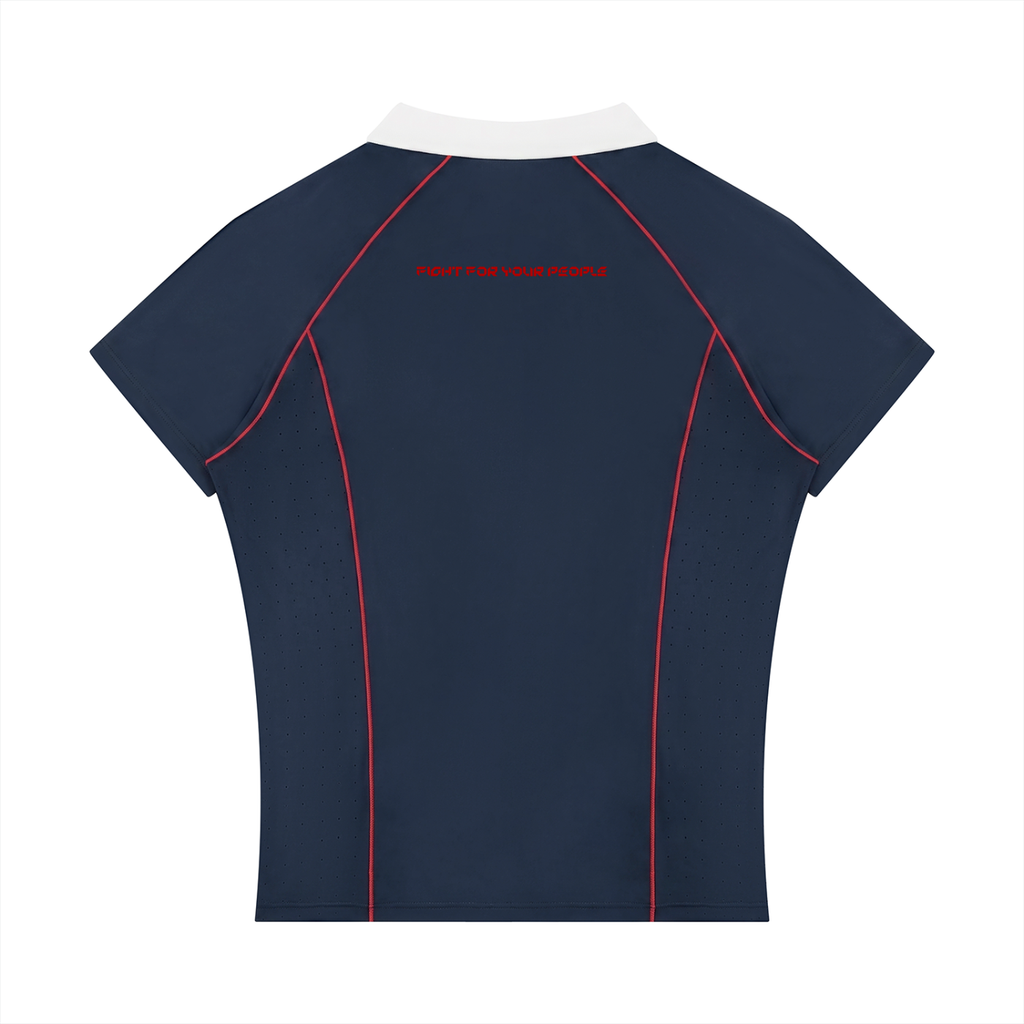 Polo Damskie Quarter-Zip Contrast Collar – Nowrocky™ — dolny brzeg i szew boczny