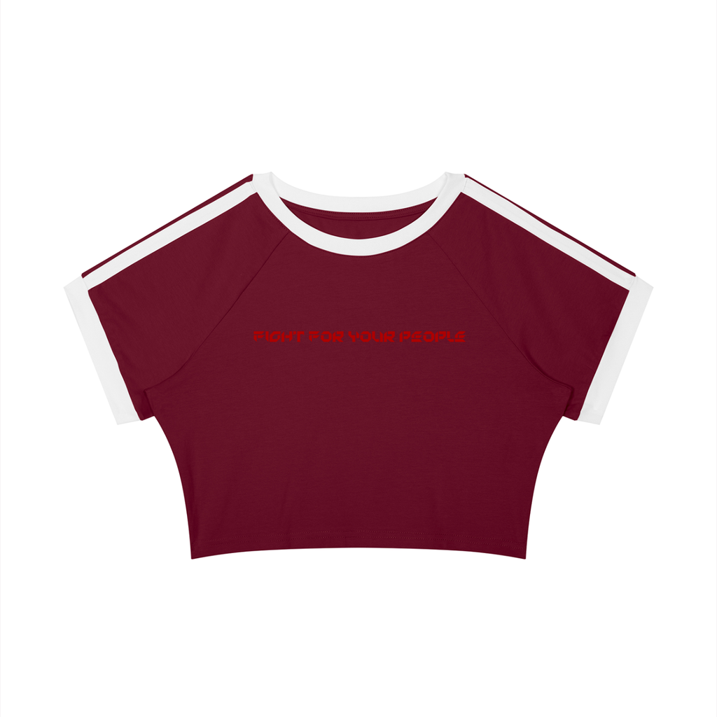 T-shirt Damski Raglan Crop Contrast Tape – Nowrocky™ — szew raglanowy przy ramieniu z bliska