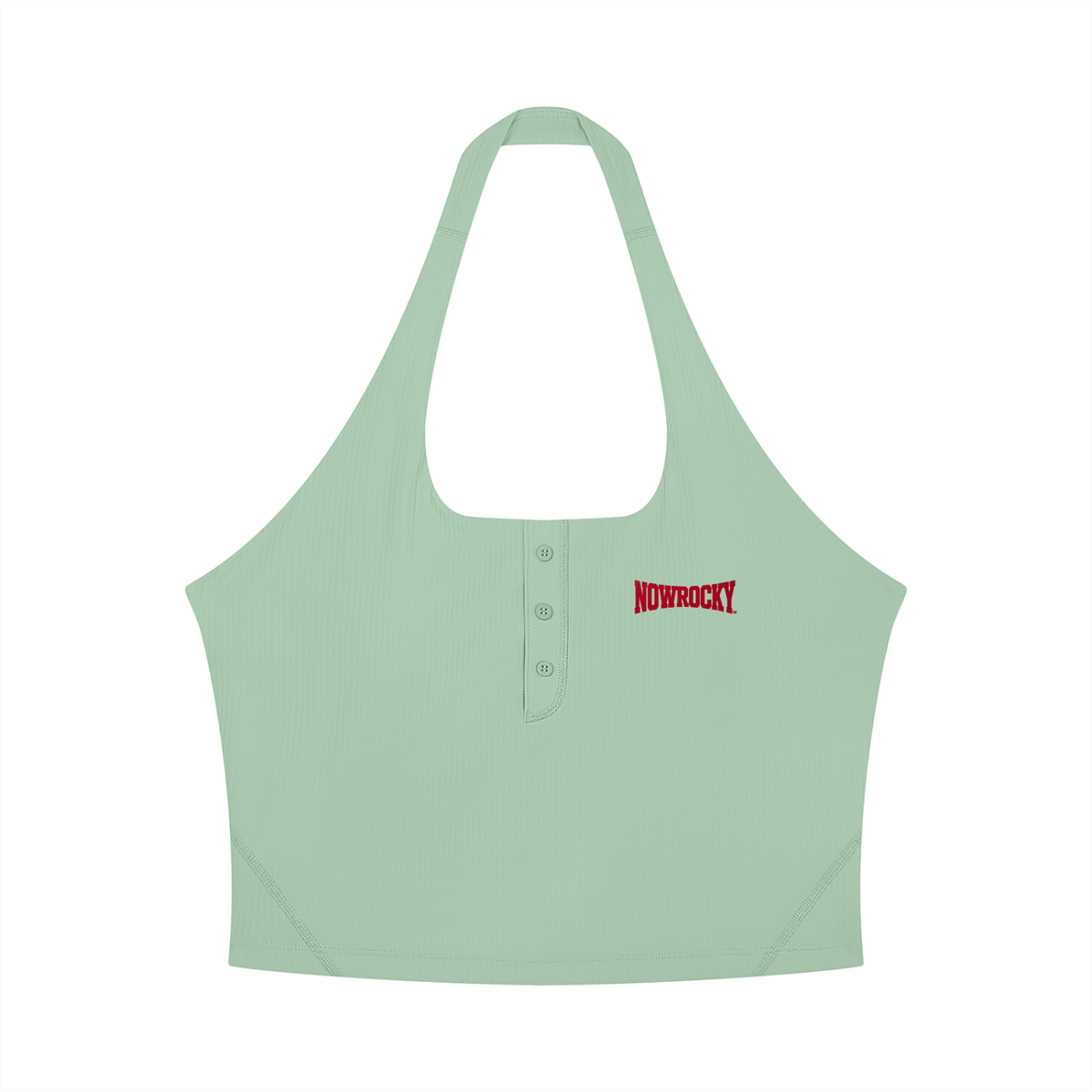 Tank Top Halter Crop – Nowrocky™ — top halter na modelce, cała sylwetka