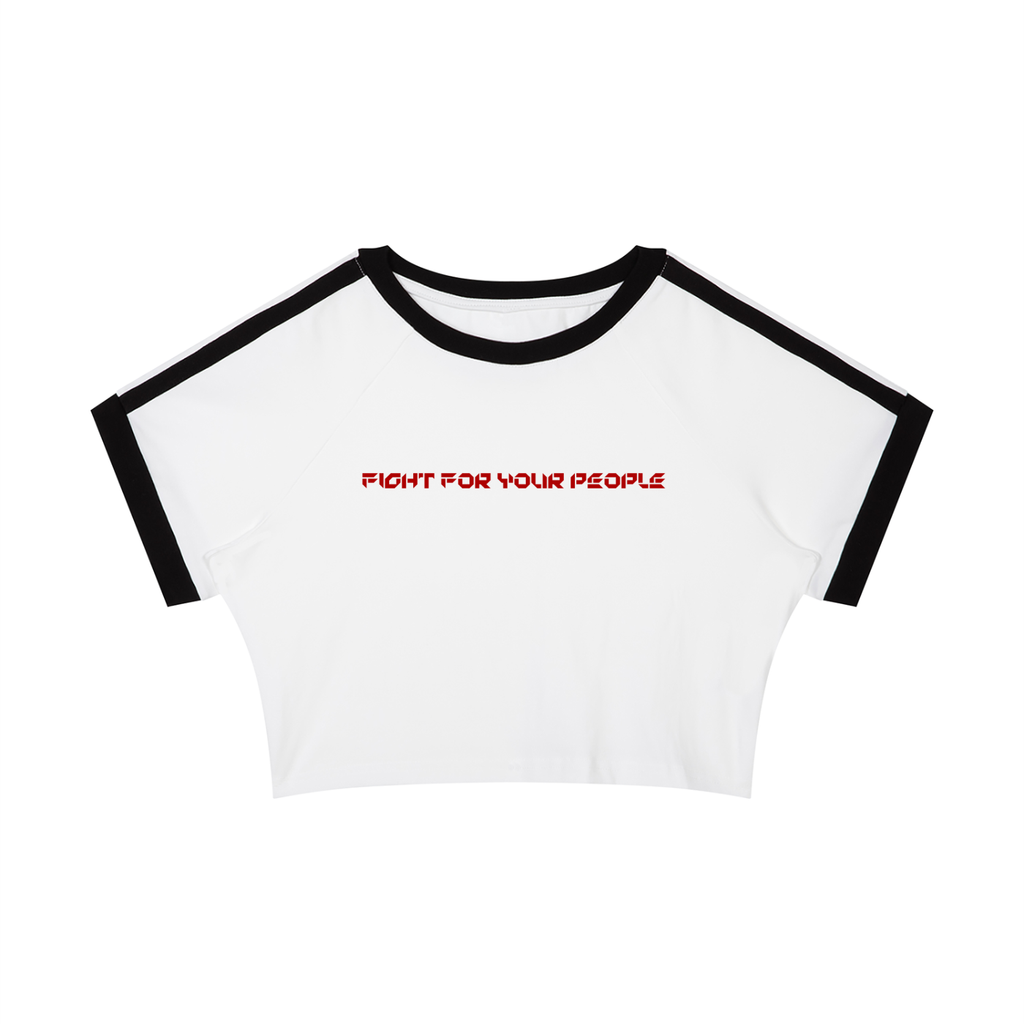 T-shirt Damski Raglan Crop Contrast Tape – Nowrocky™ — stylizacja uliczna w pełnym kadrze