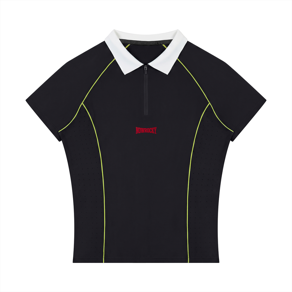 Polo Damskie Quarter-Zip Contrast Collar – Nowrocky™ — koszulka polo z krótkim zamkiem, przód