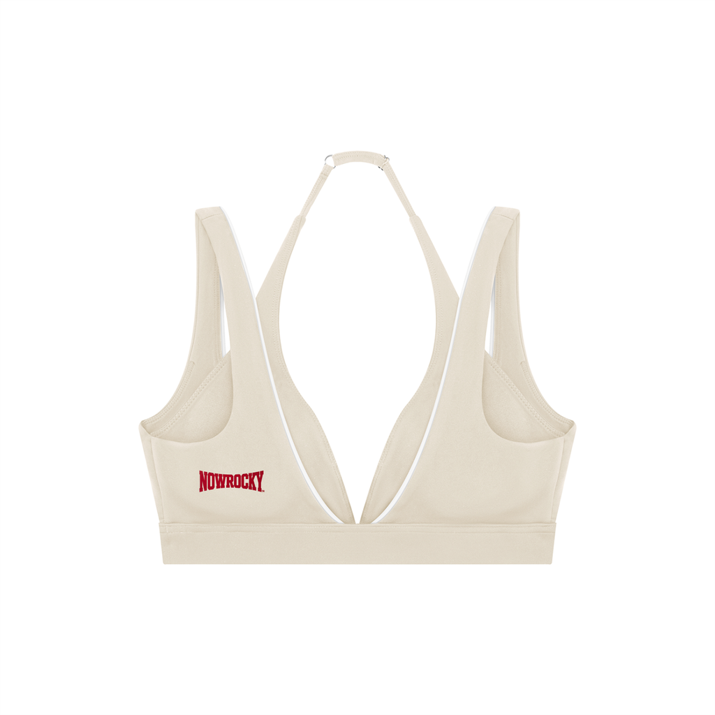 Biustonosz Sportowy Halter Deep V – Nowrocky™ — układ na płasko, pełny obrys kroju