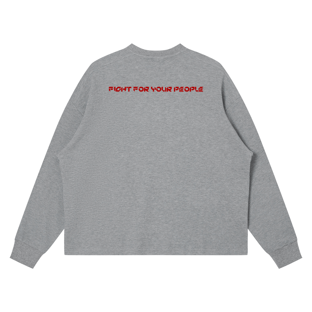 Longsleeve Waffle Boxy Drop Shoulder – Nowrocky™ — kadr trzy czwarte, prawa strona sylwetki
