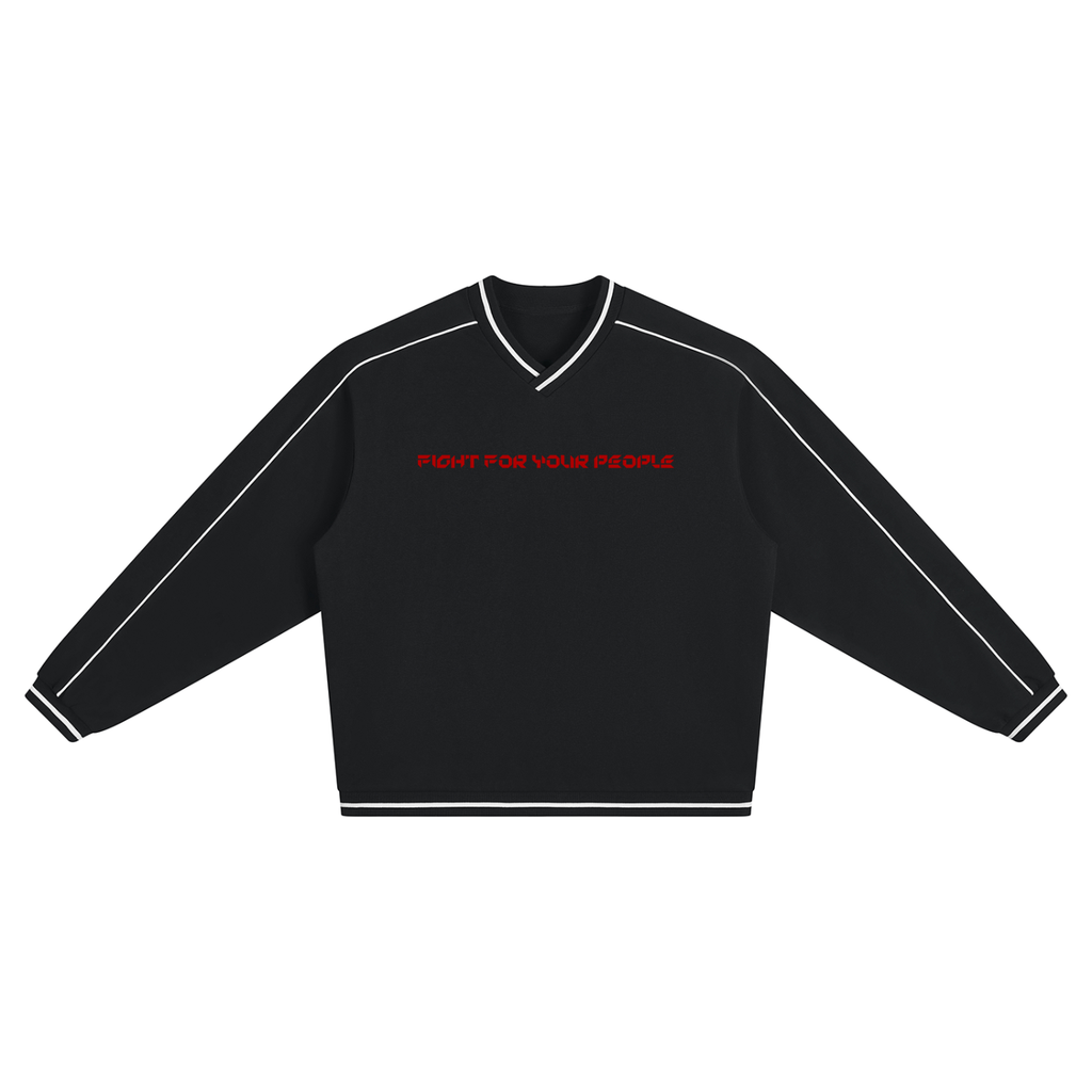 Bluza Raglan V-Neck Contrast Piping – Nowrocky™ — bluza z dekoltem V, ujęcie z przodu na modelu