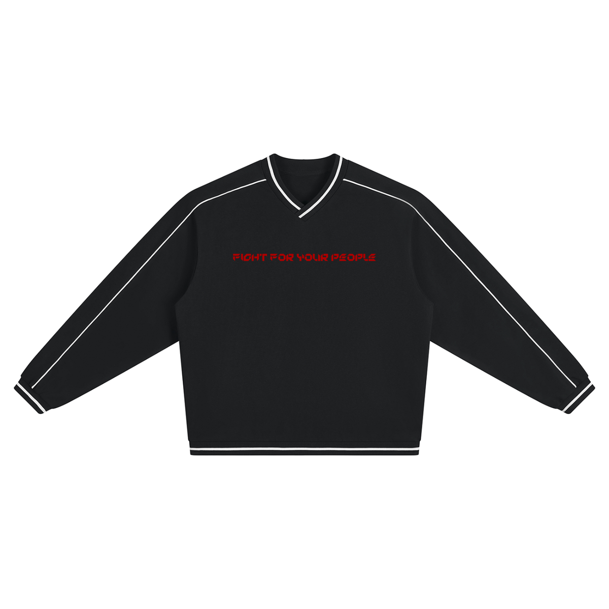 Bluza Raglan V-Neck Contrast Piping – Nowrocky™ — bluza z dekoltem V, ujęcie z przodu na modelu