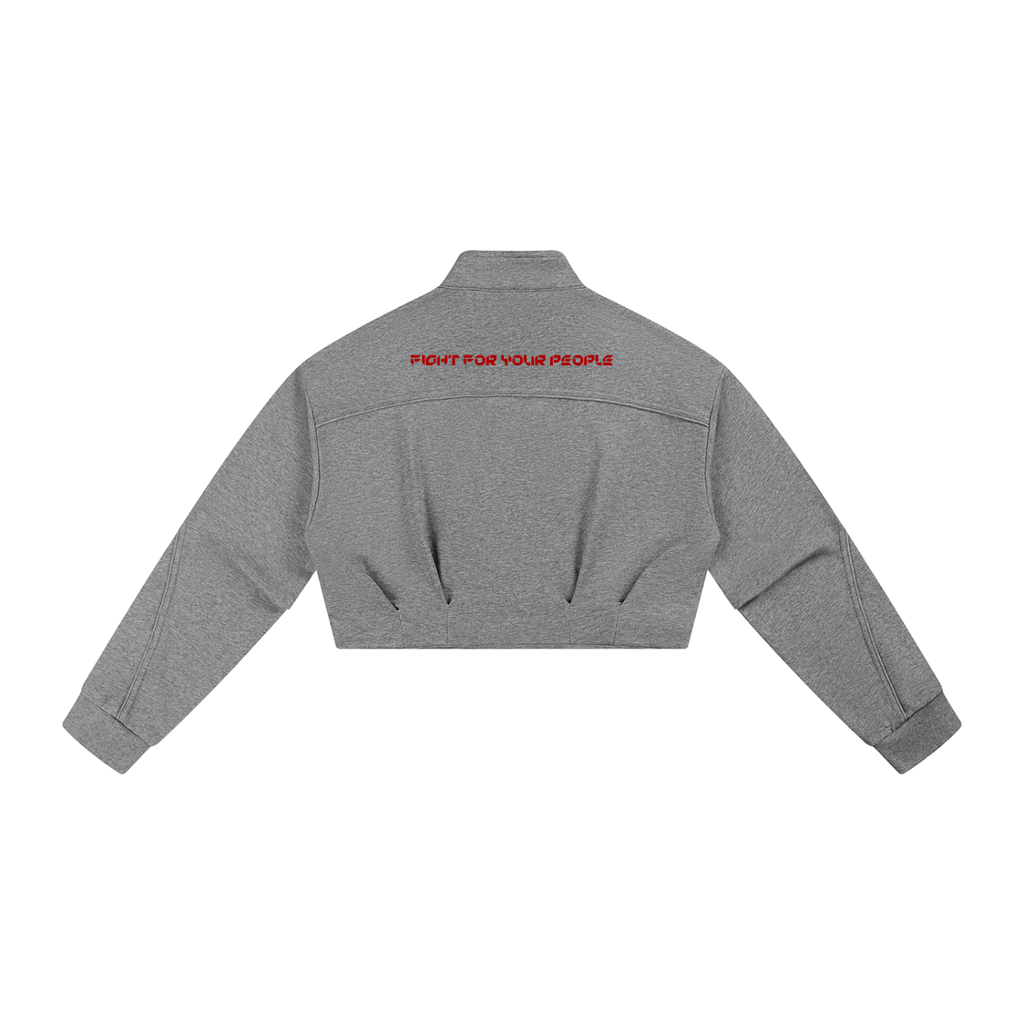 Kurtka Damska Cropped ze Stójką – Nowrocky™ — rękaw i mankiet w detalu