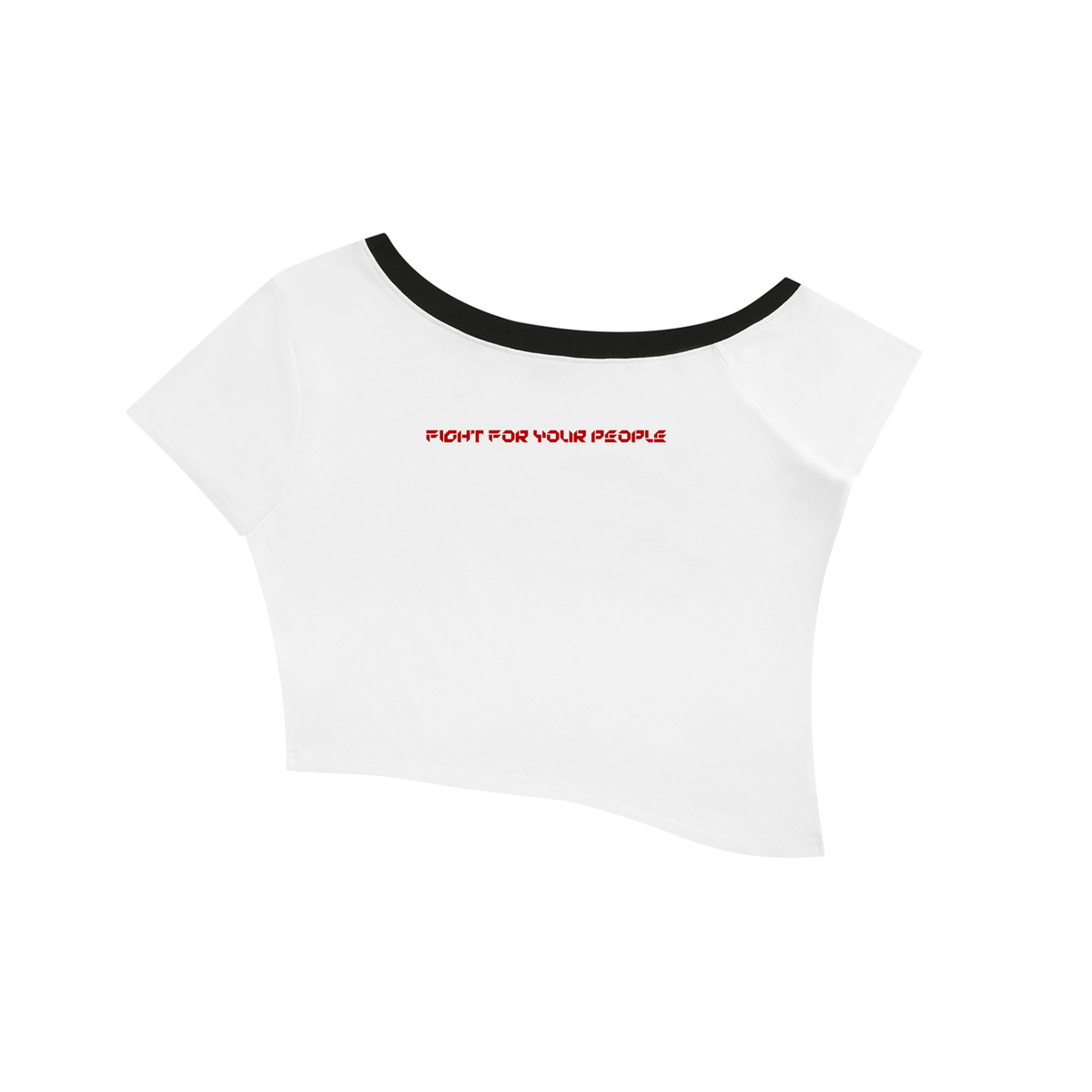 T-shirt Crop Off-Shoulder Contrast Stripe – Nowrocky™ — dekolt zsunięty z ramienia, detal