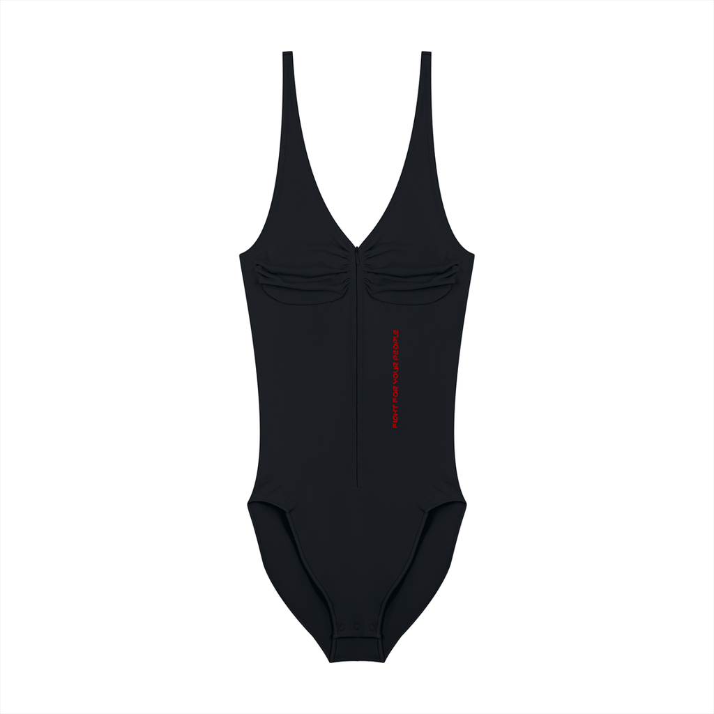 Body Full-Zip Ruched – Nowrocky™ — body damskie z zamkiem na całej długości, ujęcie z przodu
