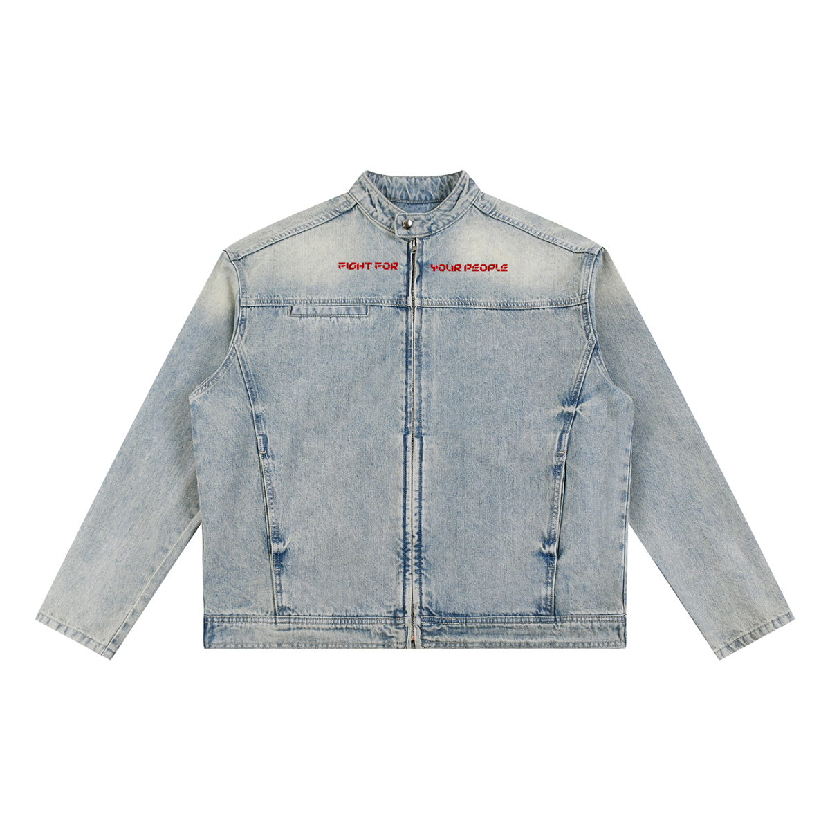 Kurtka Jeansowa Vintage Wash Zip – Nowrocky™ — kurtka jeansowa z zamkiem, widok z przodu