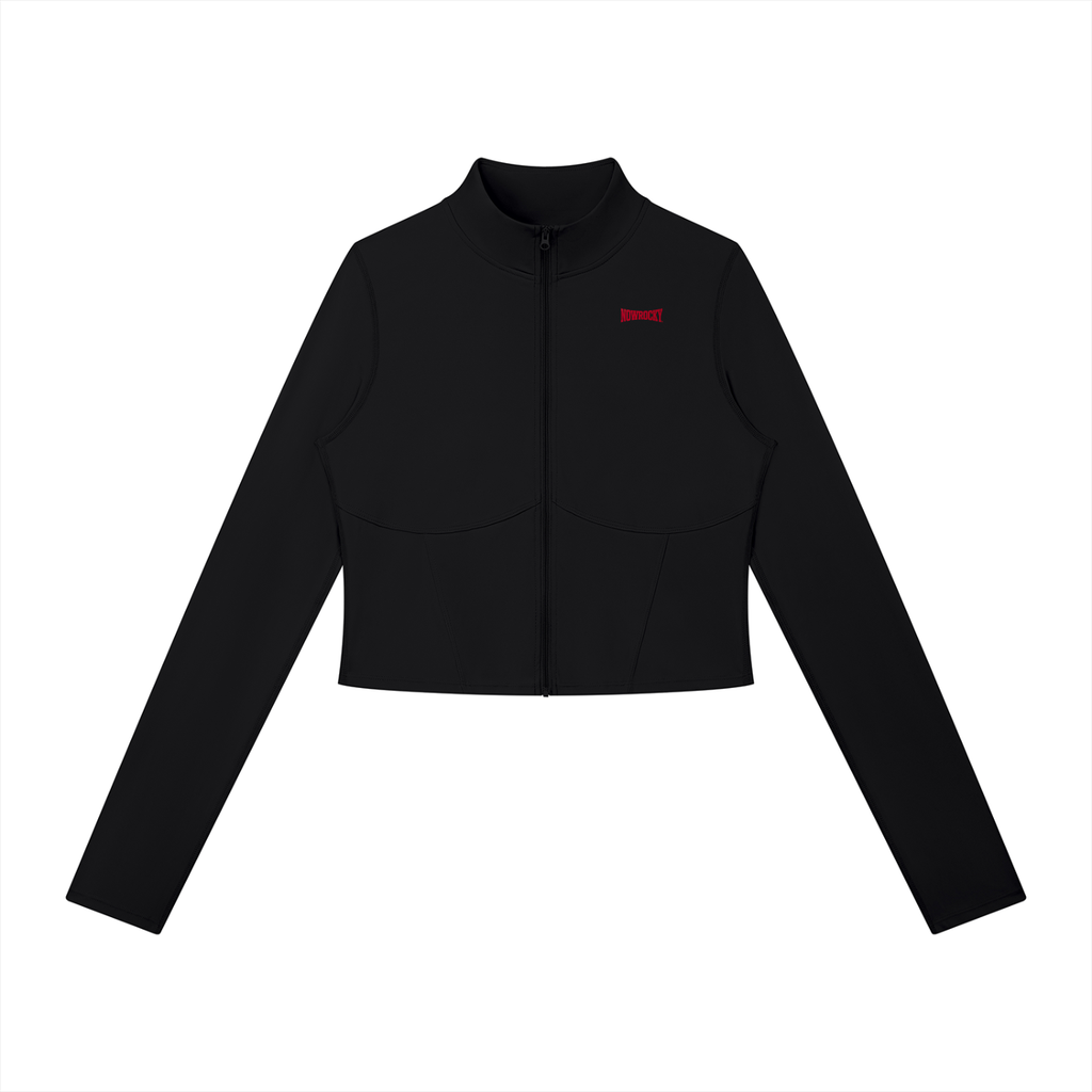 Kurtka Cropped Full-Zip Stójka – Nowrocky™ — kurtka krótka rozpinana na zamek, ujęcie z przodu