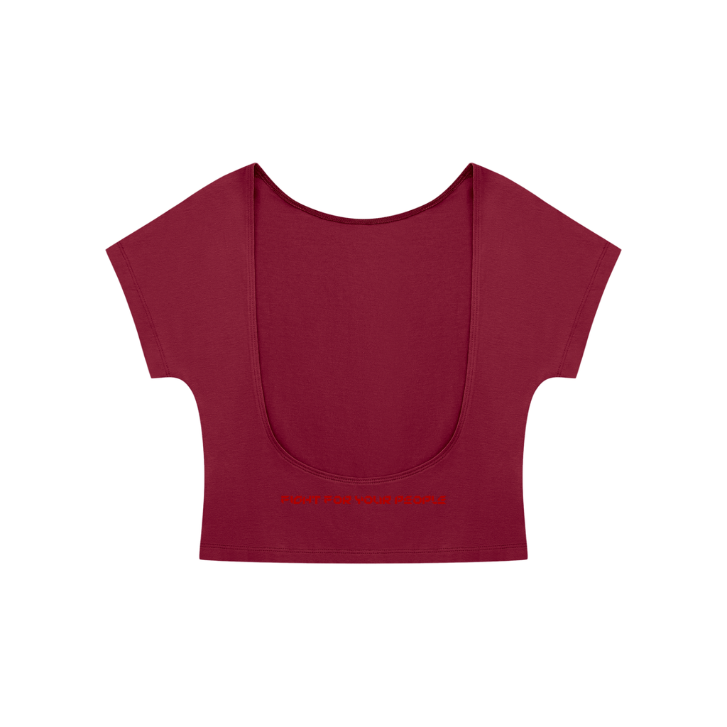 T-shirt Crop Open Back – Nowrocky™ — układ na płasko, strona tylna