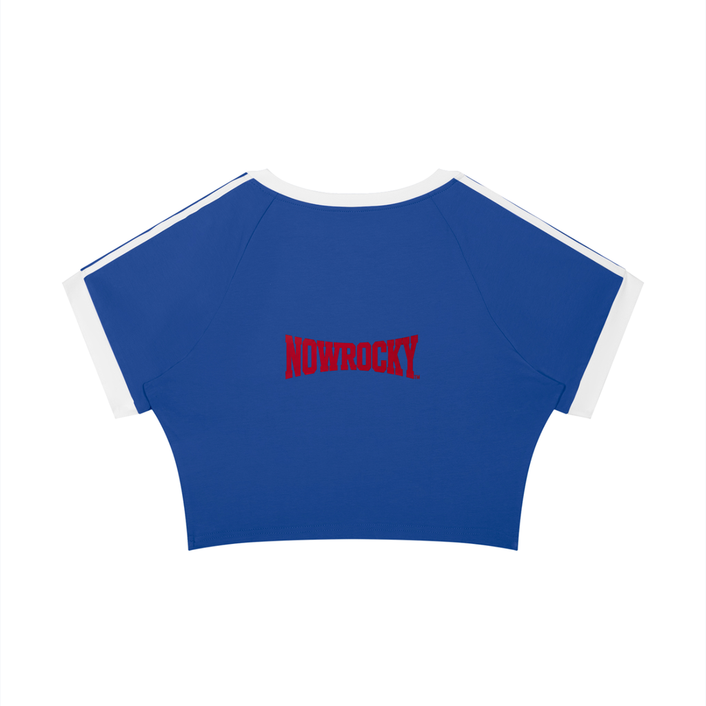 T-shirt Damski Raglan Crop Contrast Tape – Nowrocky™ — kadr trzy czwarte sylwetki