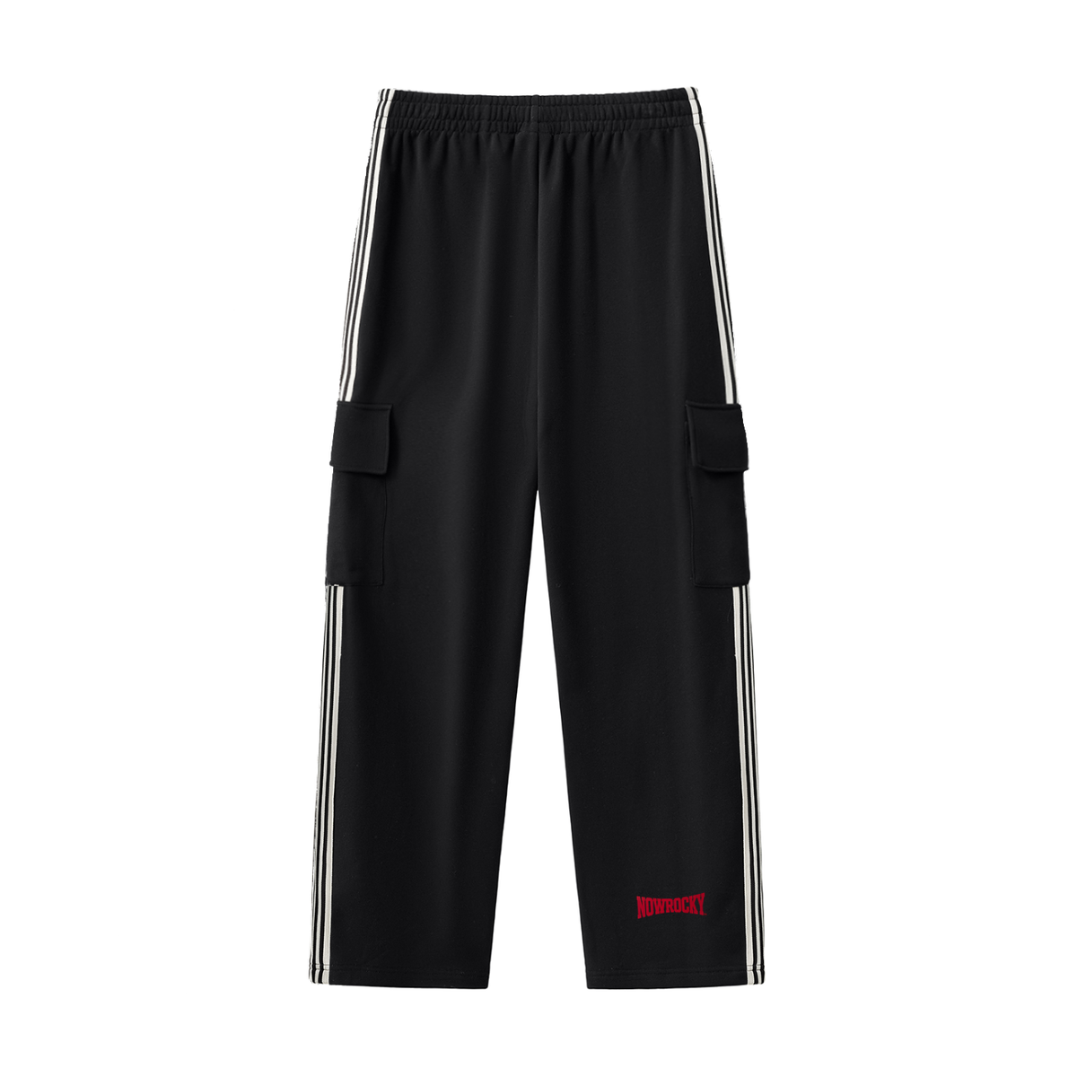 Spodnie Cargo Side Stripe Straight Leg – Nowrocky™ — spodnie bojówki proste, widok z tyłu