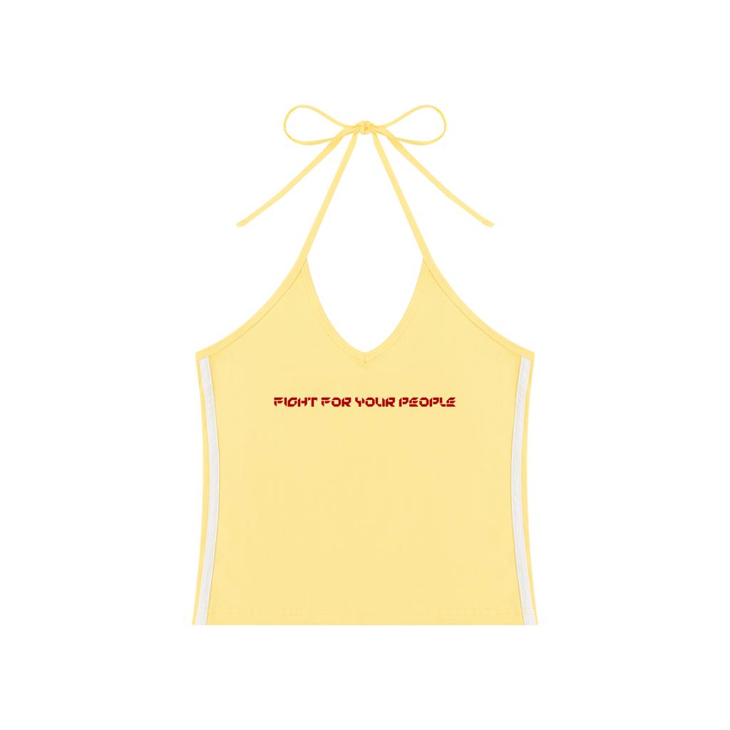 Tank Top Halter Crop Contrast Tape – Nowrocky™ — top halter na modelce, cała sylwetka