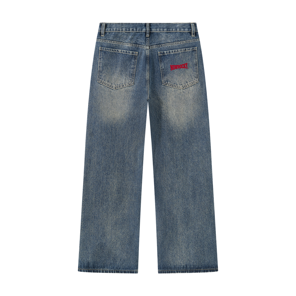 Jeansy Straight Leg Vintage Wash – Nowrocky™ — spodnie jeansowe od tyłu, tylne kieszenie