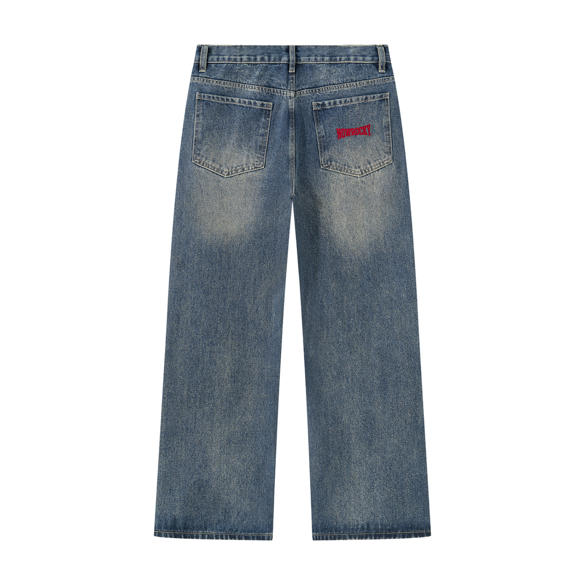 Jeansy Straight Leg Vintage Wash – Nowrocky™ — spodnie jeansowe od tyłu, tylne kieszenie