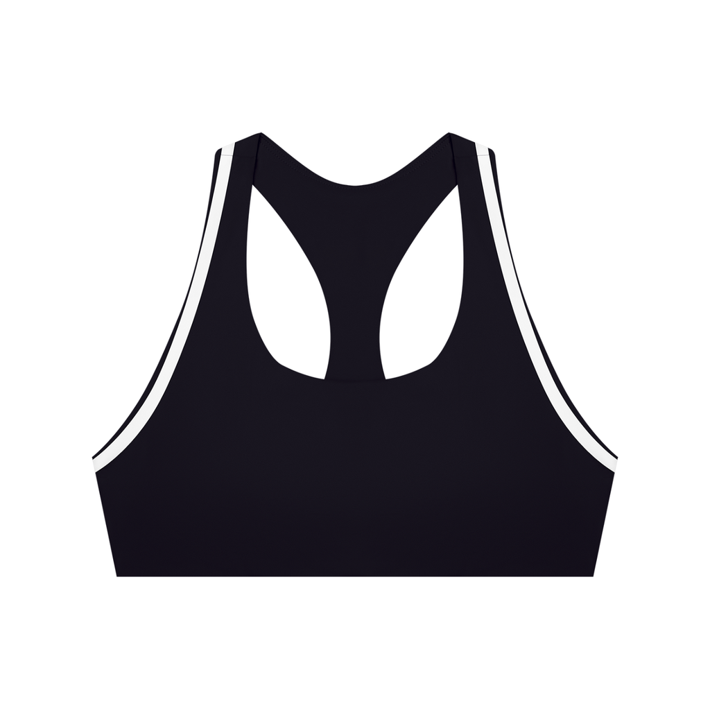 Biustonosz Sportowy Racerback Contrast Tape – Nowrocky™ — stanik sportowy w ujęciu z przodu na modelce
