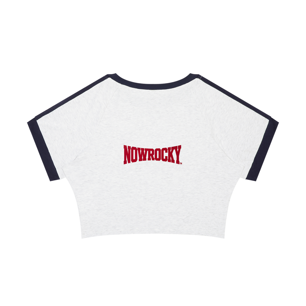 T-shirt Damski Raglan Crop Contrast Tape – Nowrocky™ — układ na płasko, strona tylna