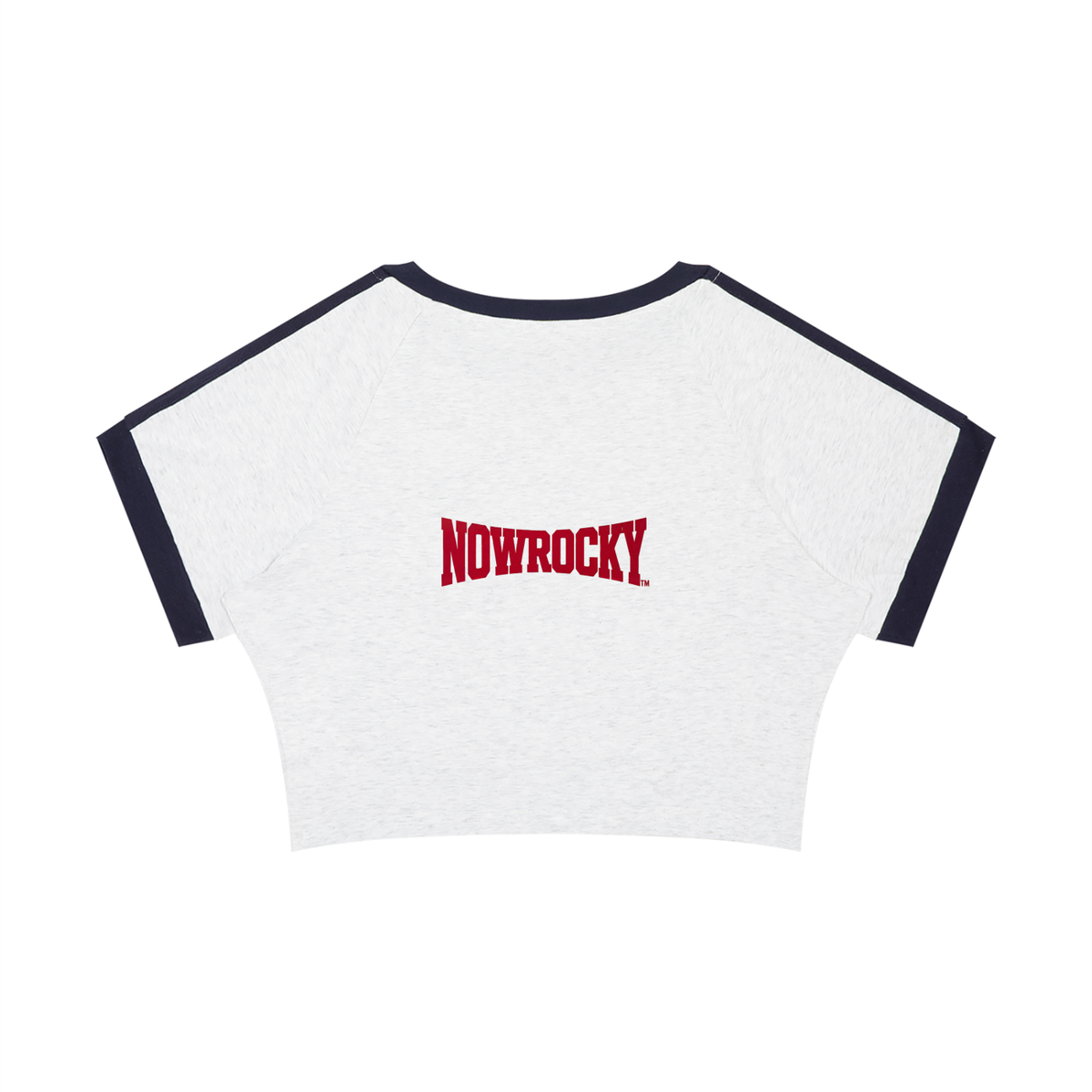 T-shirt Damski Raglan Crop Contrast Tape – Nowrocky™ — układ na płasko, strona tylna