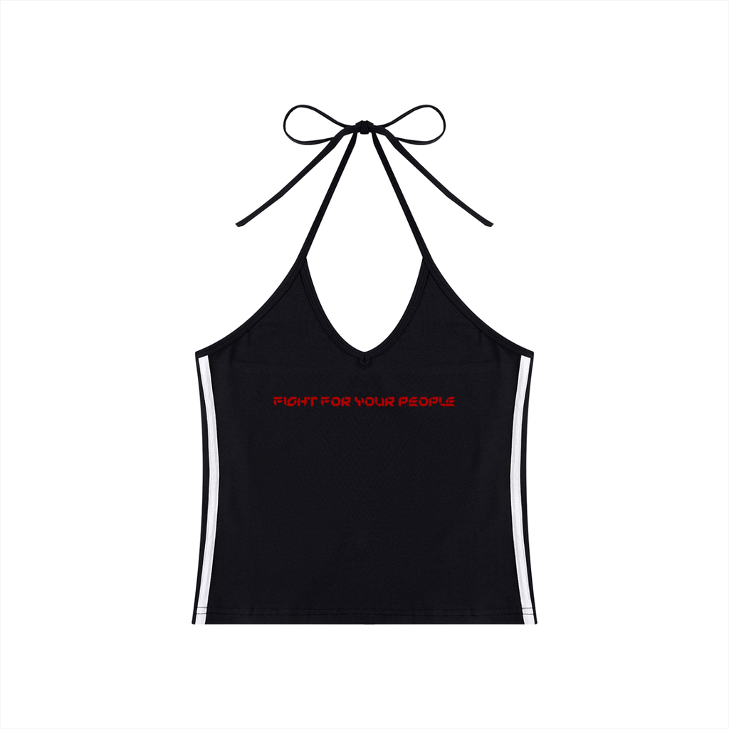 Tank Top Halter Crop Contrast Tape – Nowrocky™ — krótki top halter z kontrastową taśmą, przód
