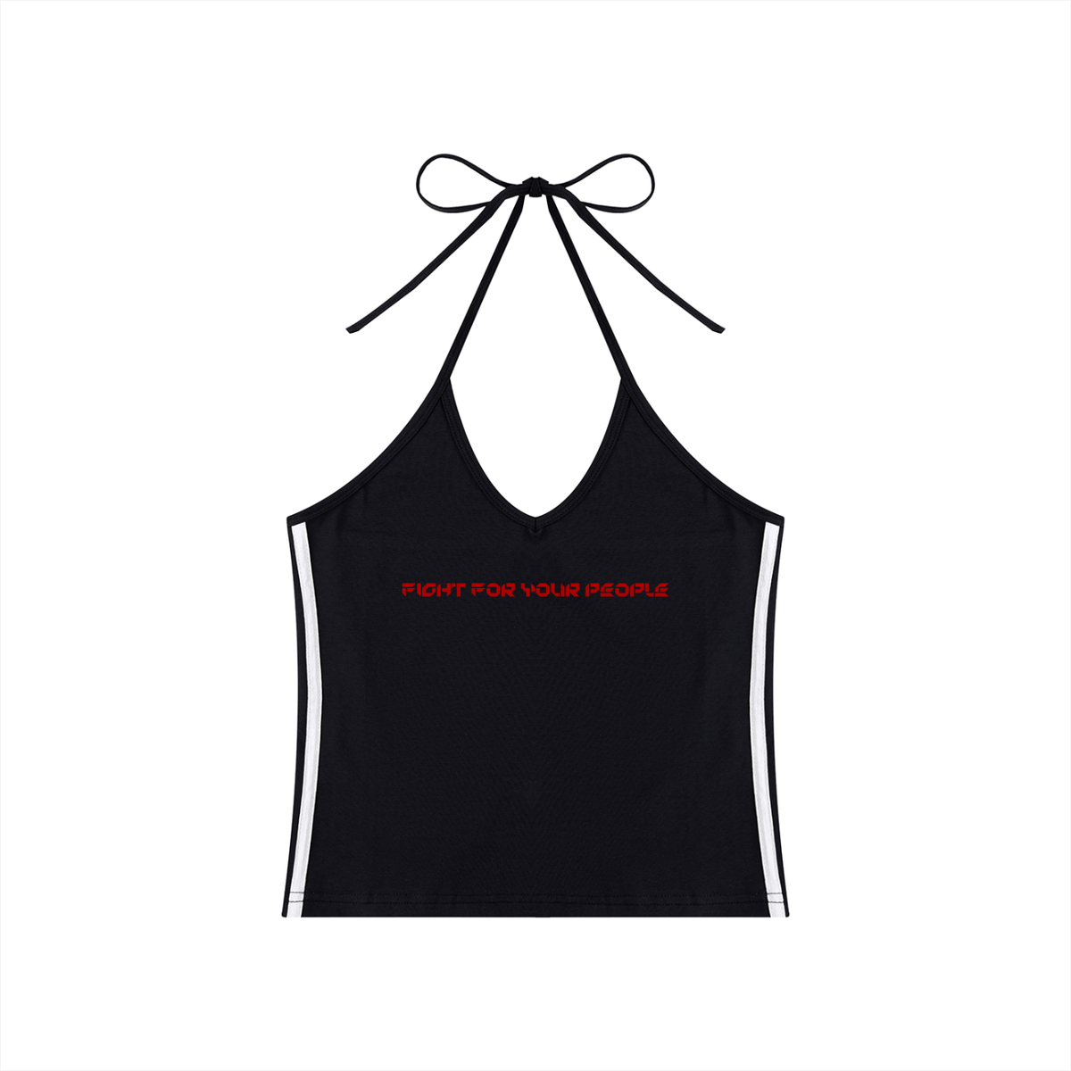 Tank Top Halter Crop Contrast Tape – Nowrocky™ — krótki top halter z kontrastową taśmą, przód