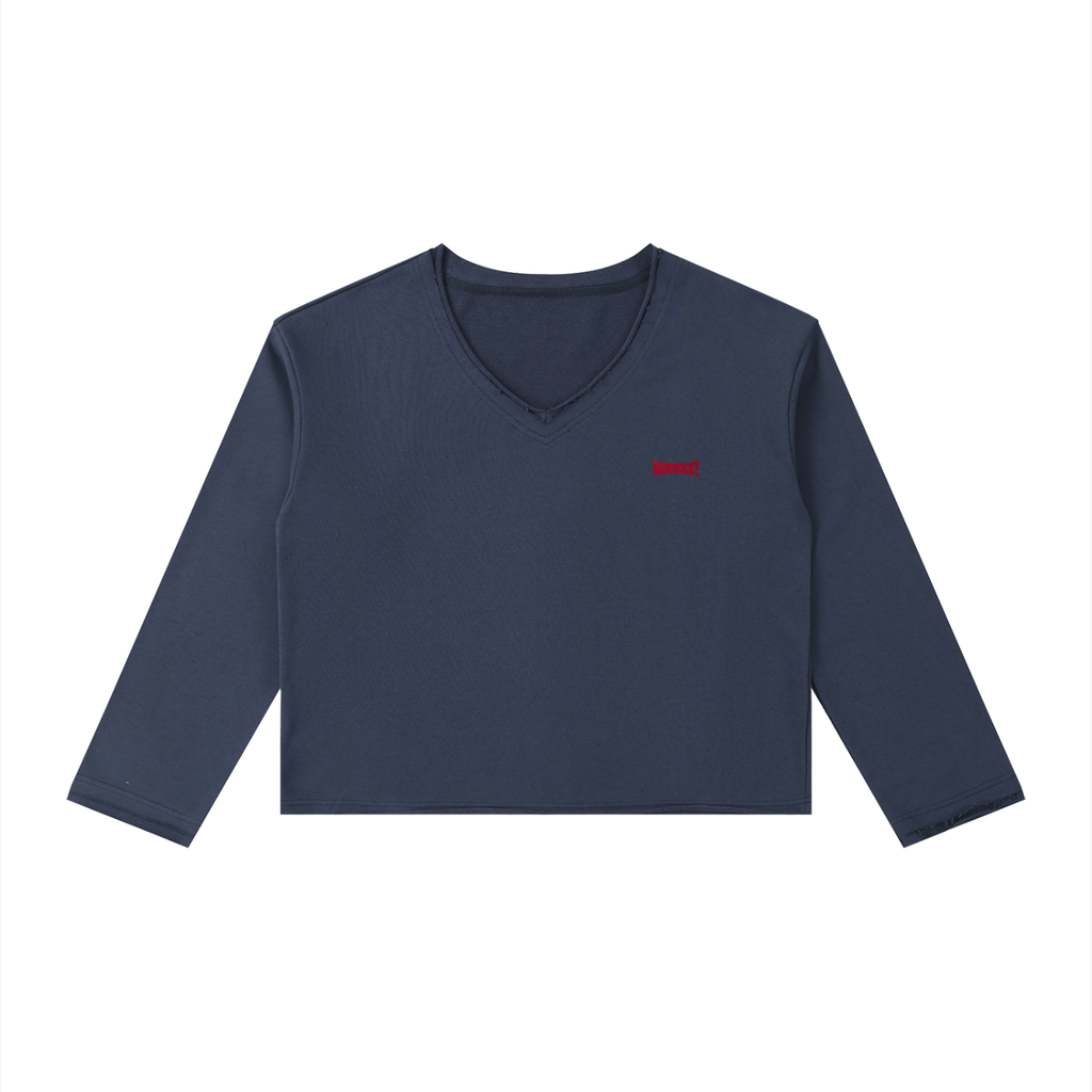Longsleeve Damski Raw Hem Crop – Nowrocky™ — koszulka crop z długim rękawem, ujęcie z profilu