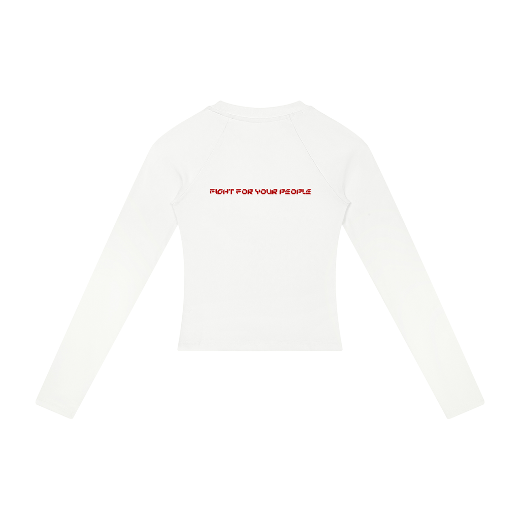 Longsleeve Slim Raglan Crop – Nowrocky™ — kadr trzy czwarte, prawa strona sylwetki