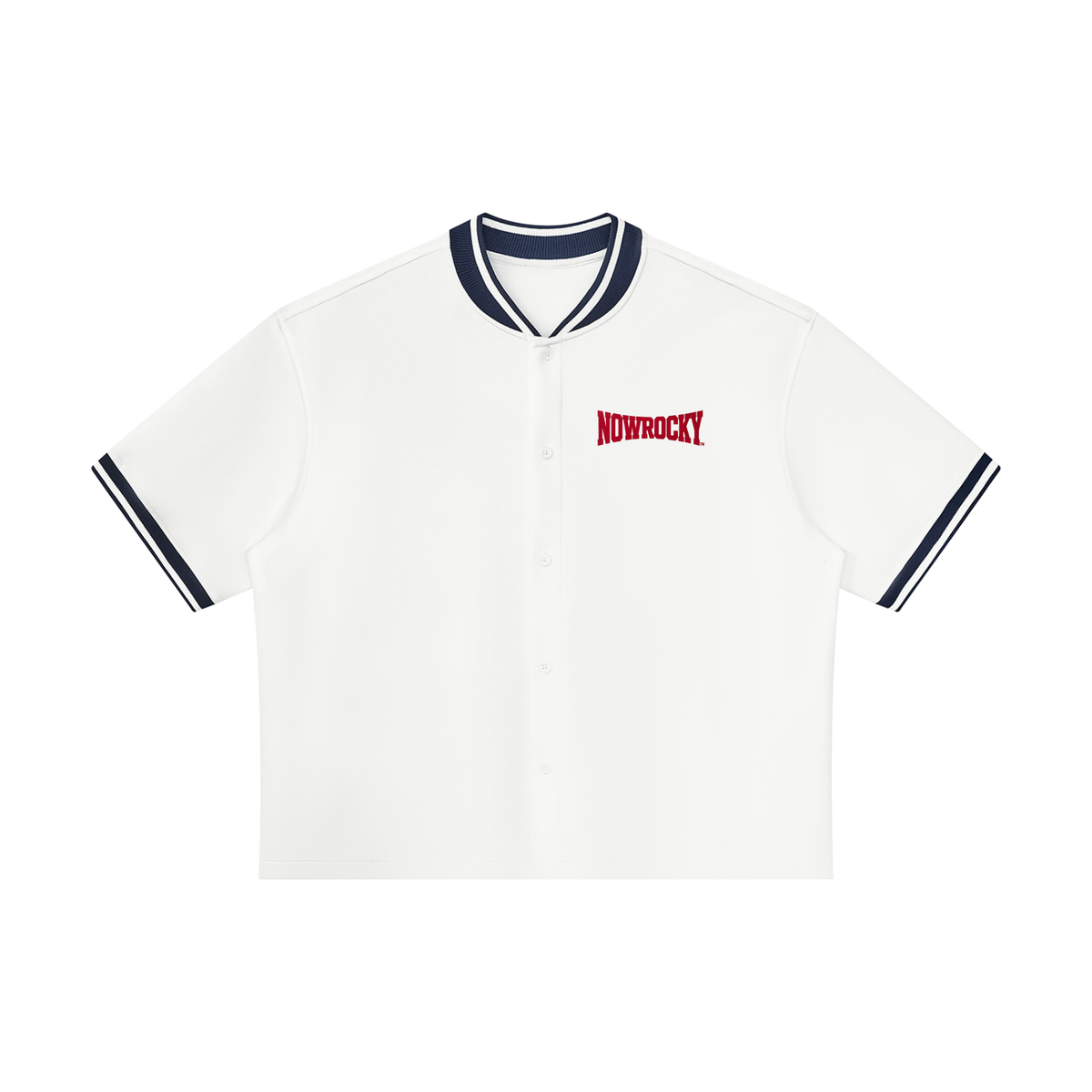 Jersey Baseball Oversized Contrast Rib – Nowrocky™ — zapięcie na guziki, detal