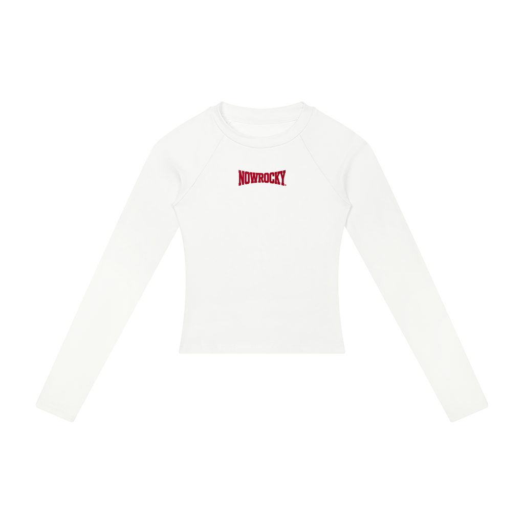 Longsleeve Slim Raglan Crop – Nowrocky™ — krótka koszulka z długim rękawem, ujęcie z profilu