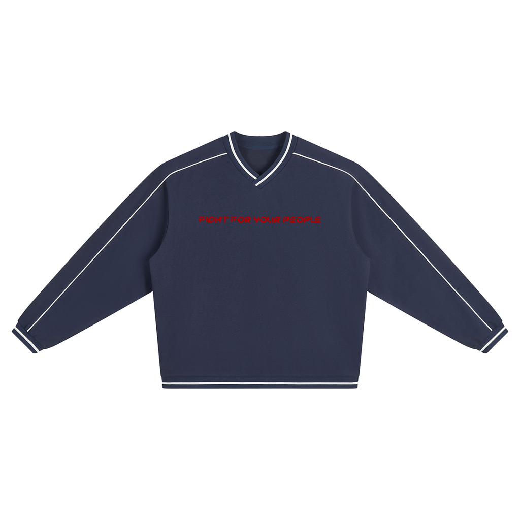 Bluza Raglan V-Neck Contrast Piping – Nowrocky™ — bluza dresowa z serkiem, ujęcie z profilu
