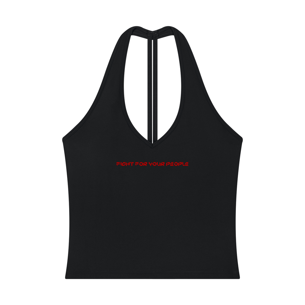 Tank Top Halter V-Neck Cropped – Nowrocky™ — damska koszulka na ramiączkach typu halter, przód