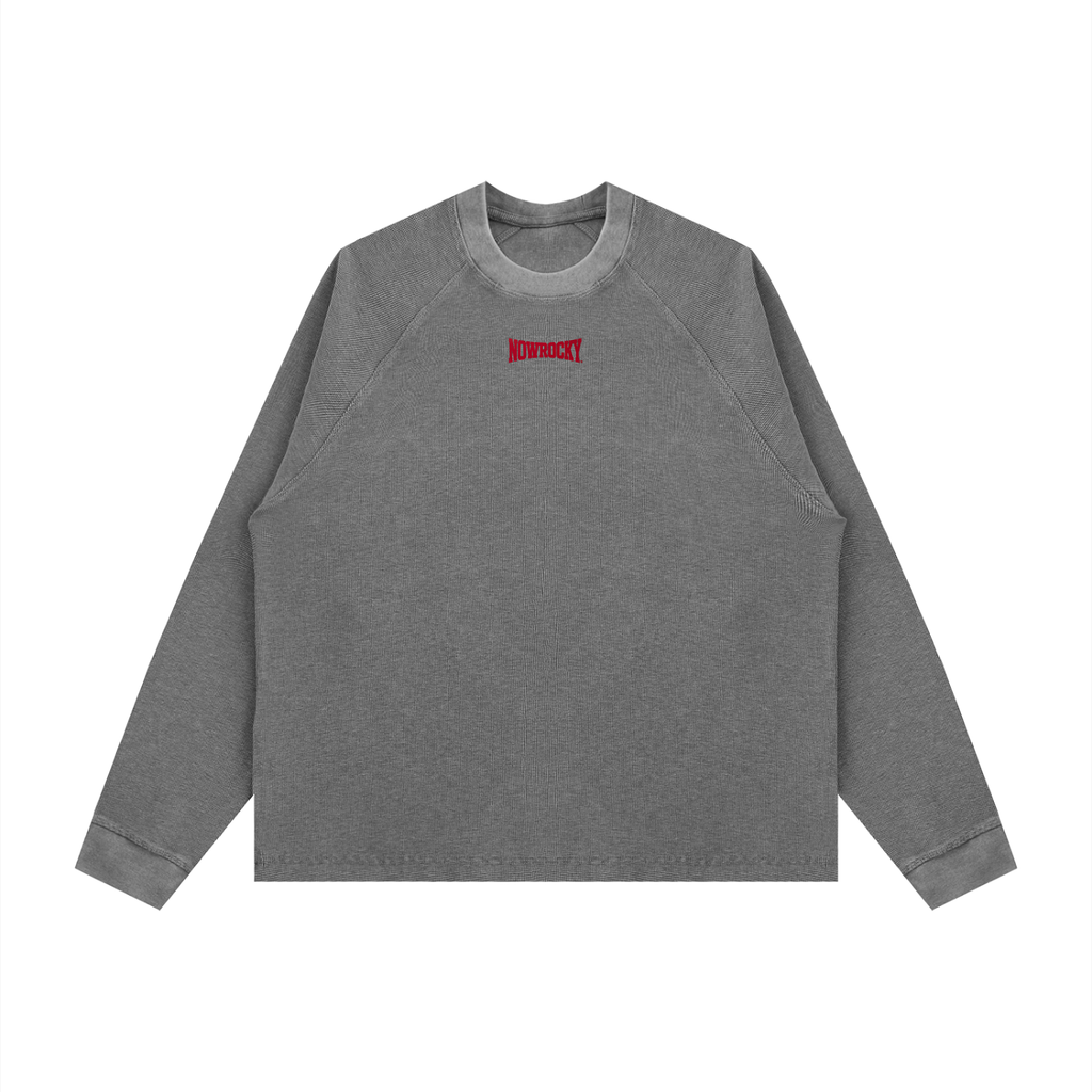Longsleeve Vintage Wash Boxy Raglan – Nowrocky™ — szew raglanowy przy ramieniu z bliska