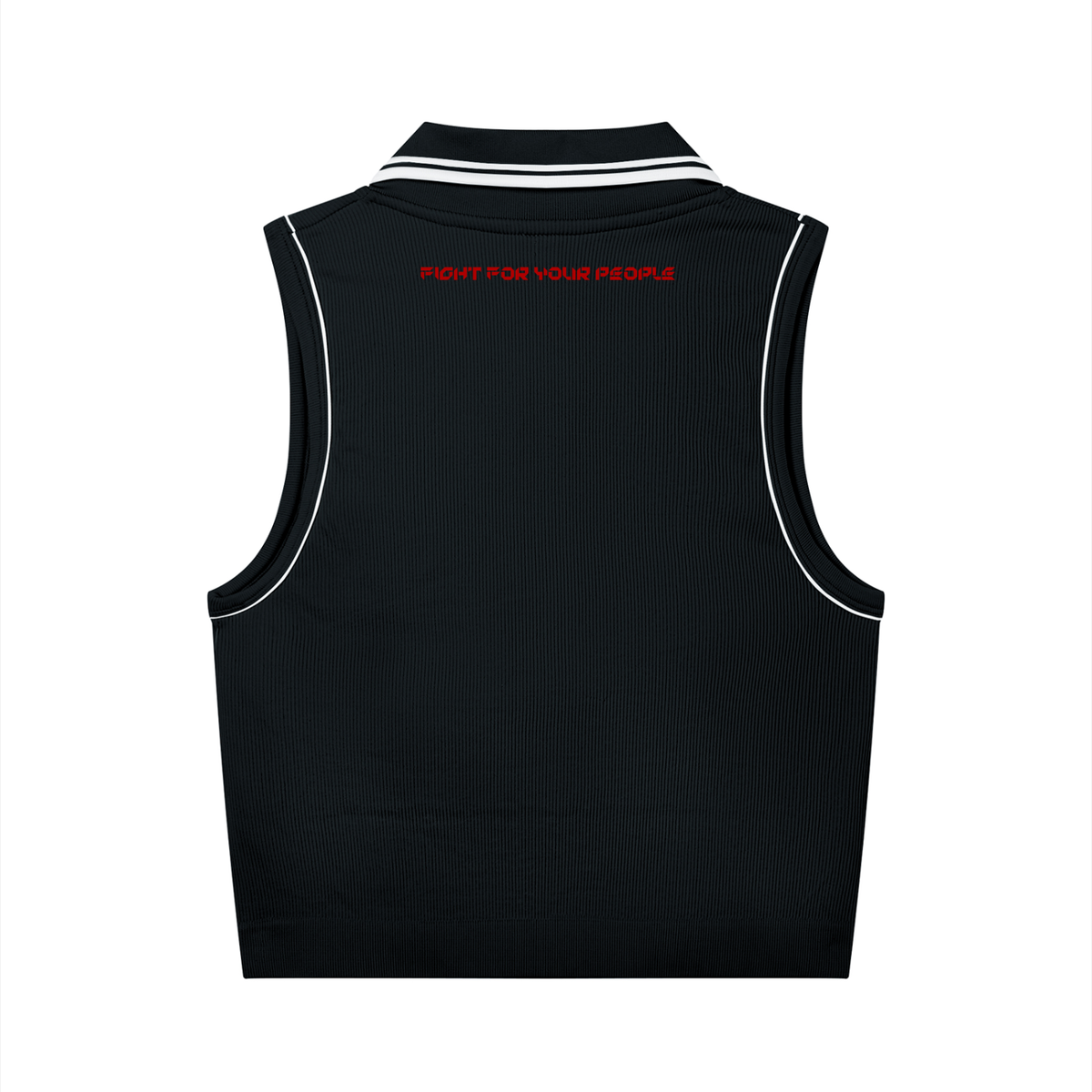 Polo Rib Crop Bez Rękawów – Nowrocky™ — krótki top polo od tyłu na modelce