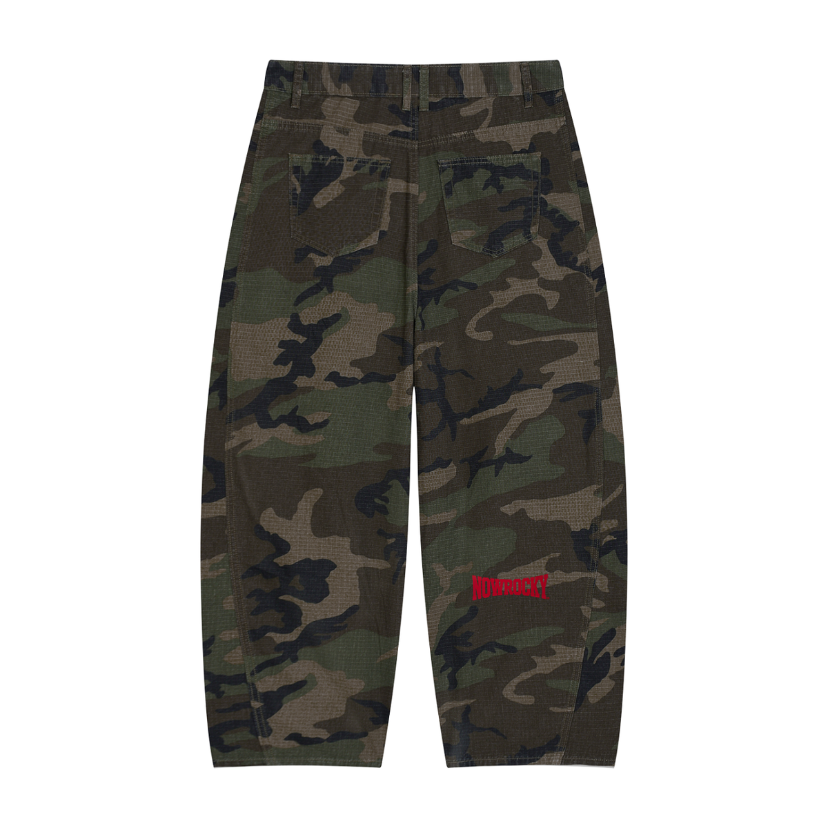 Spodnie Camo Barrel Leg – Nowrocky™ — spodnie bojówki w kamuflażu, widok z tyłu