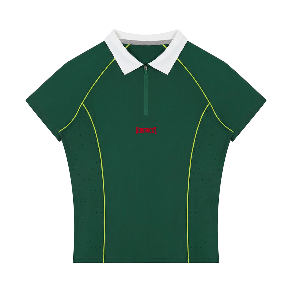 Polo Damskie Quarter-Zip Contrast Collar – Nowrocky™ — detal splotu dzianiny