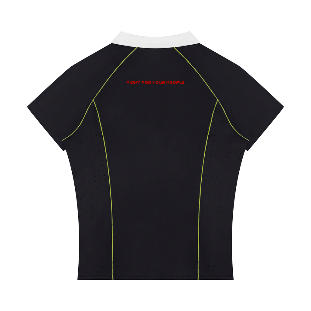 Polo Damskie Quarter-Zip Contrast Collar – Nowrocky™ — koszulka polo od tyłu na modelce