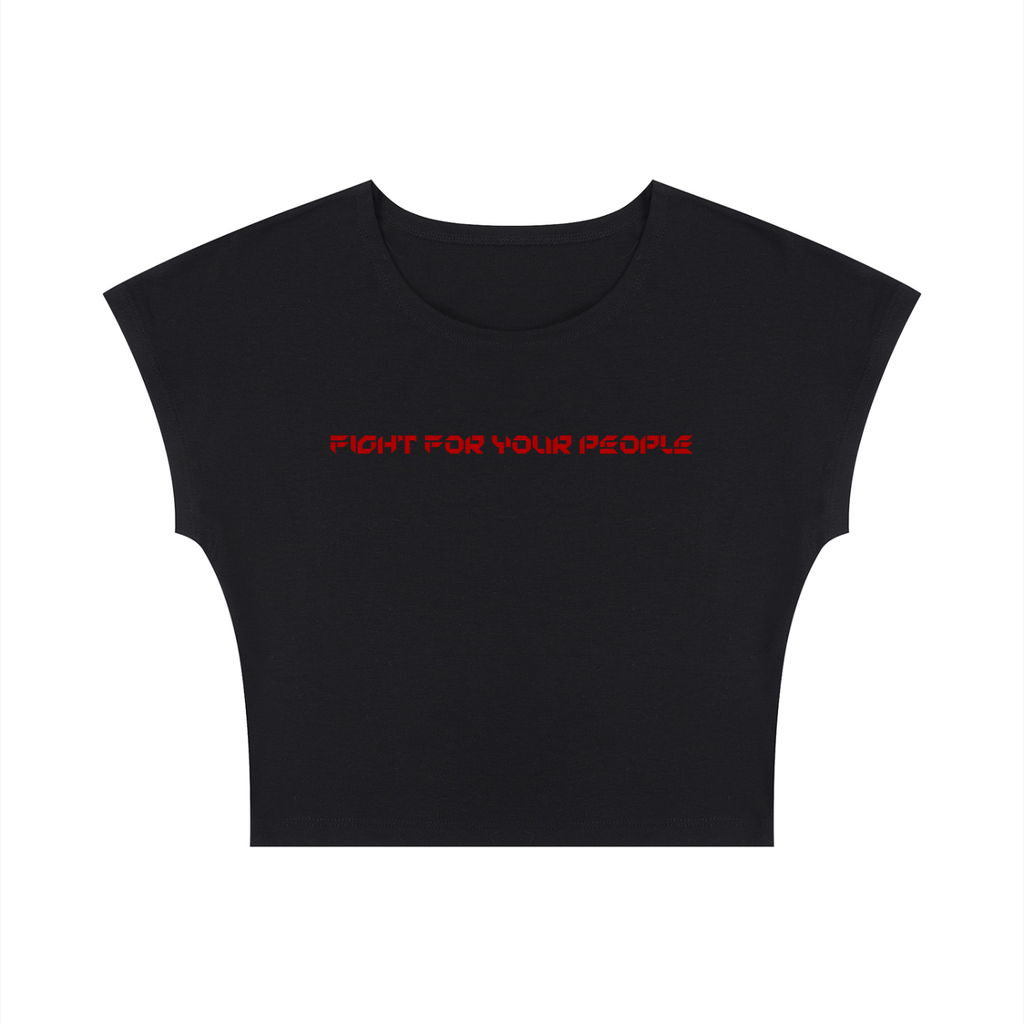 T-shirt Slim Crop – Nowrocky™ — krótka koszulka damska, ujęcie z przodu na modelce